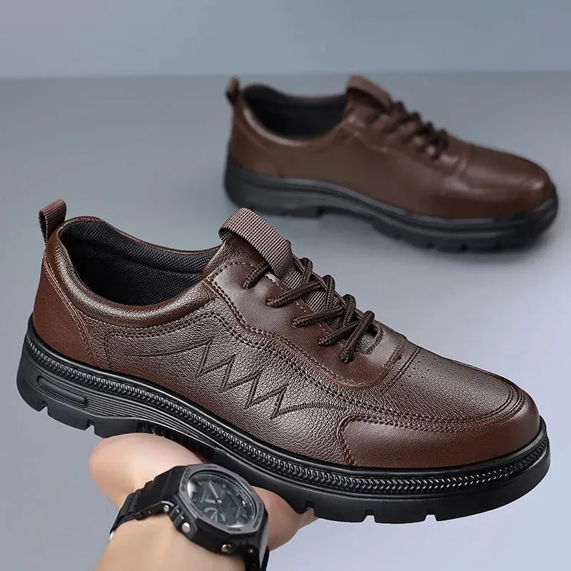 Spring Autumn New Business Leather Shoes for Men Lace Designer Fashion Casual Platform Shoes Male Solid Color Elegant Shoe Man