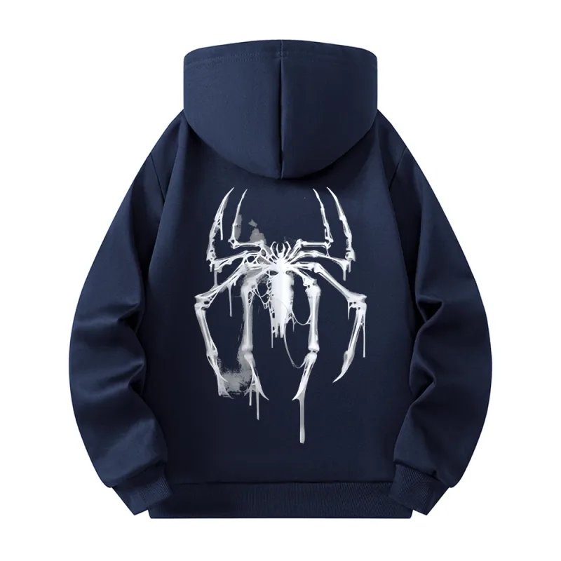 Men's Half Zip Hoodie With Personalized Spider Print Street Style Casual Sweatshirt Autumn And Winter Trendy Fitness Commute Top