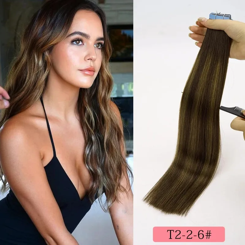 Tape in Hair Extensions Human Hair Remy Tape Ins Human Hair Extensions Seamless Silky Straight Skin Weft for Length and Volume