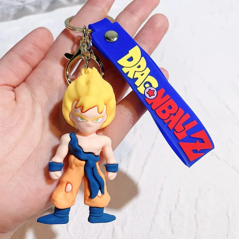 Anime Dragon Ball Keychain PVC Cartoon Cartoon Figure Trunks Son Goku Piccolo Buu Vegeta Figures Key Chain Keyring Bag Decor