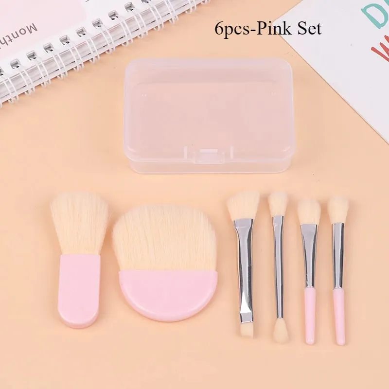 6Pcs Mini Travel Makeup Brushes Set with Clear Box Portable Cosmetic Powder Foundation Blush Blending Concealer Make Up Brushes