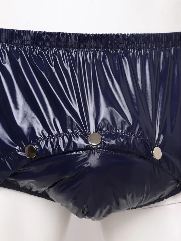 Mens Waterproof Diaper Cover Briefs with Front Pressing Buttons Anti-leak Adaptive Underwear Shorts for Elderly Special Needs