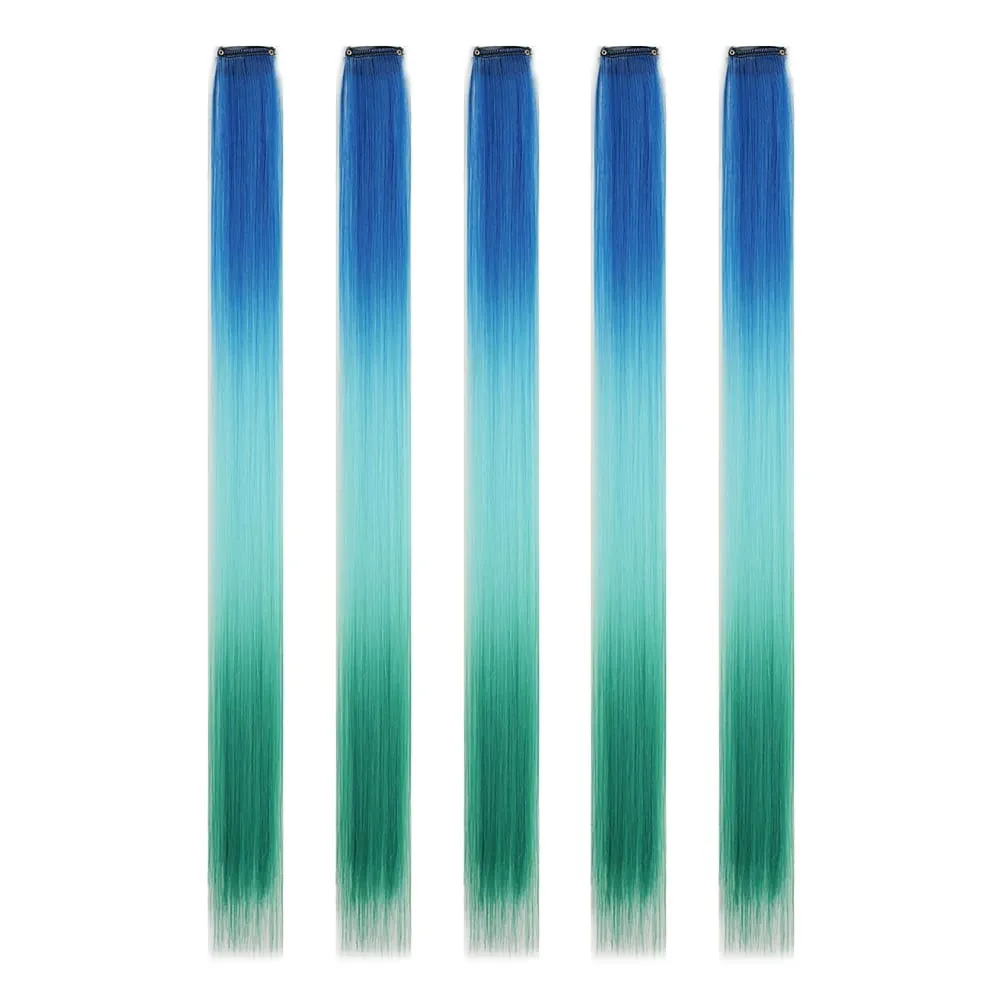 Extensions de cheveux synthétiques à clips, postiches colorées à reflets de fête pour filles, cheveux lisses multicolores de 18 pouces, 5 pièces/ensemble