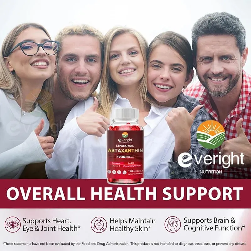 Liposomal Astaxanthin อาหารเสริม Lycopene CoQ10 Lutein วิตามิน B6 E สังกะสีสารต้านอนุมูลอิสระเพื่อสุขภาพผิวดวงตา Aging