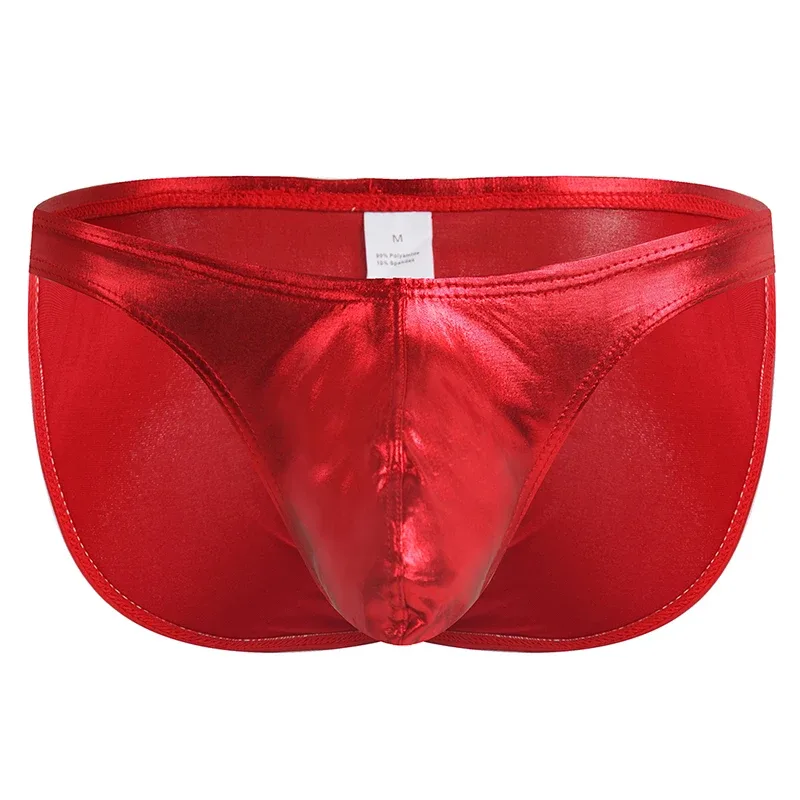 Men's Fashion Low Waist Imitation Leather Briefs with U Convex Pouch Sexy Underwear Lingerie 3PCS/2PCS/1PC Set