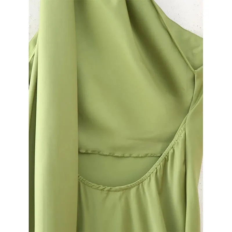 High Street Women Sexy Elegant Halter Long Dress Pambabae Fashion Backless Green Satin Party Maxi Vestidos