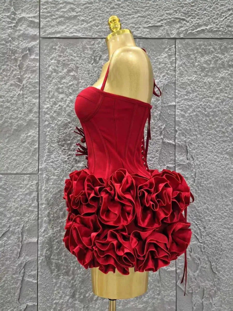 Elegant Skinny Luxury Birthday Party Red Black Bandage Outfit Women Sexy Halter Prom Gown Celebrity Club Two Piece Set Cocktail