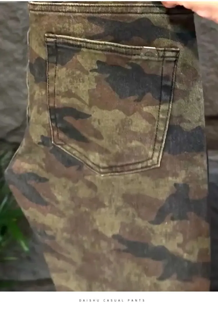 Jeans Men Italy Luxury Washed Men's Camouflage Jeans Slim-fit Straight-leg Pants 2026 New High-end Fashion Casual Long Pants