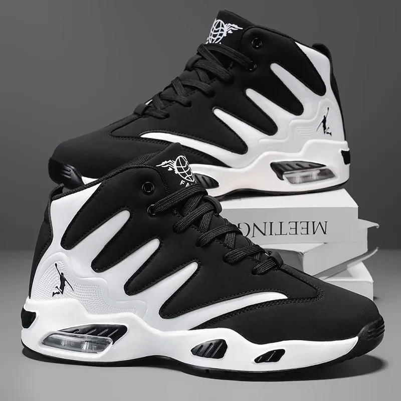 Men's Breathable Lightweight High-Top Basketball Shoes - Non-Slip Rubber Sole Geometric Pattern Design Suitable for Running Training and Casual Wear - Stylish Sneakers for All Seasons - Perfect Gift for Him Durable Basketball Gear Athletic