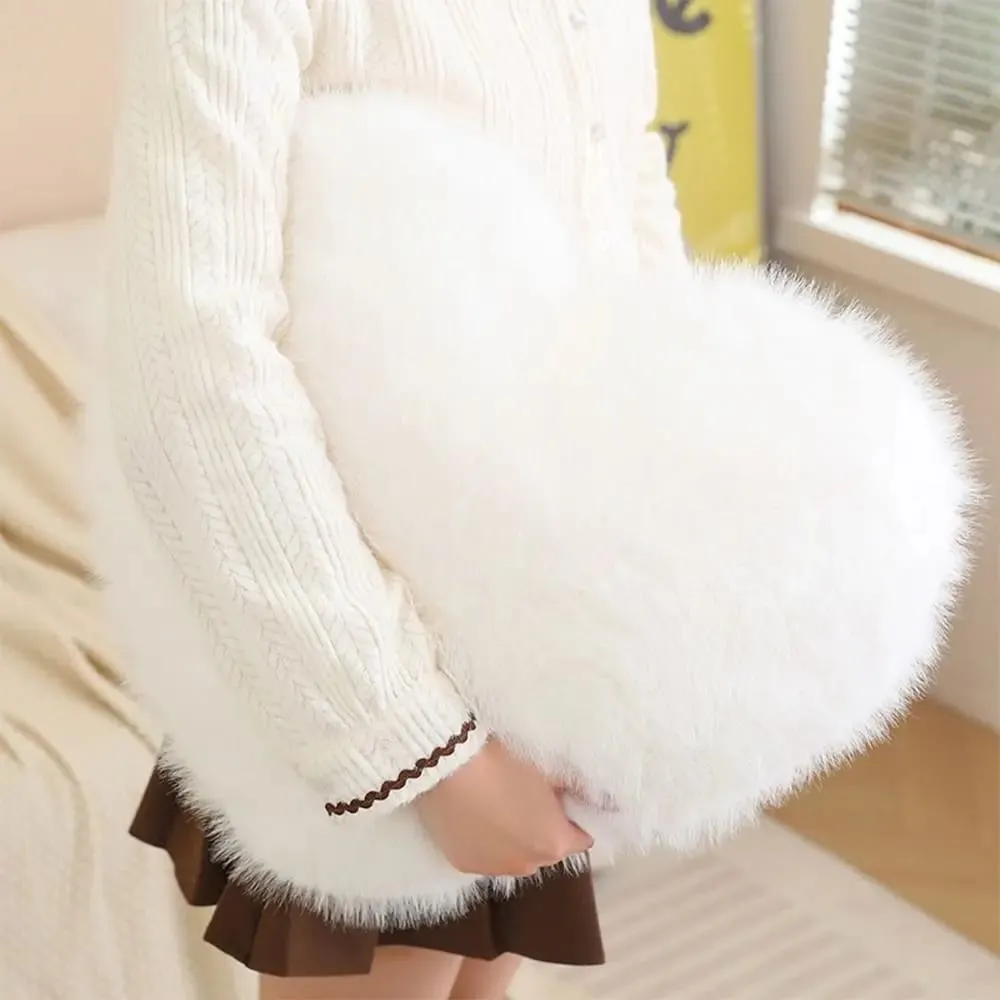 New Fur Heart Pillow Pink Color PP Cotton Heart Plush Pillow Fluffy Love Heart Shaped Stuffed Pillow for Birthday