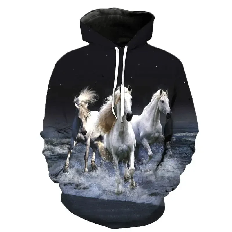 New Style Autumn 3D Printed Men's Hoodie Animal Horse Pullover Loose Sportswear Casual Men's Fashion Pullover Hooded