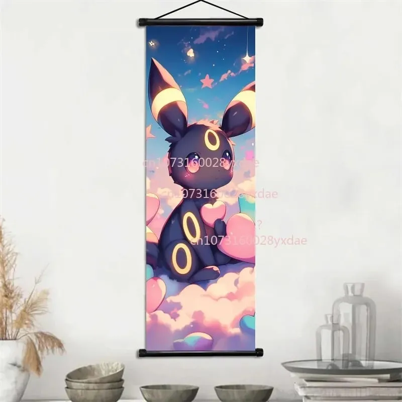 Classic Printed Pokemon Poster Cartoon Wall Artwork Gengar Squirtle Bulbasaur Pikachu Hanging Scroll Family Room Decoration