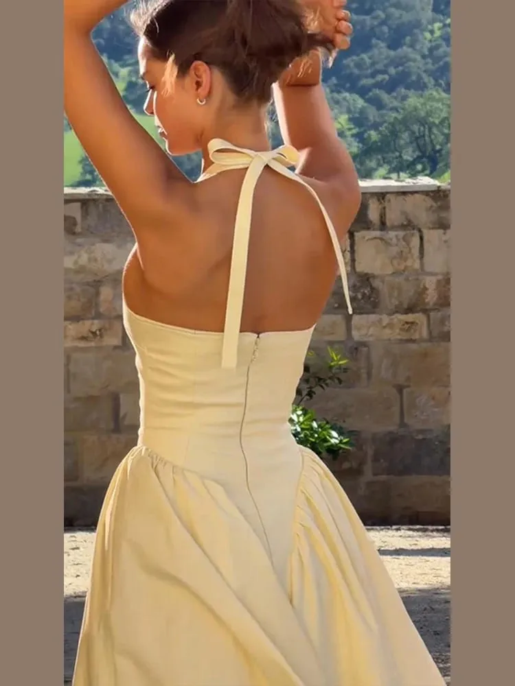 Women’s Dress Sexy Halter V Neck Sleeveless A Line Midi Evening Party Dress Female 2026 Summer Fashion Woman Vacation Vestidos