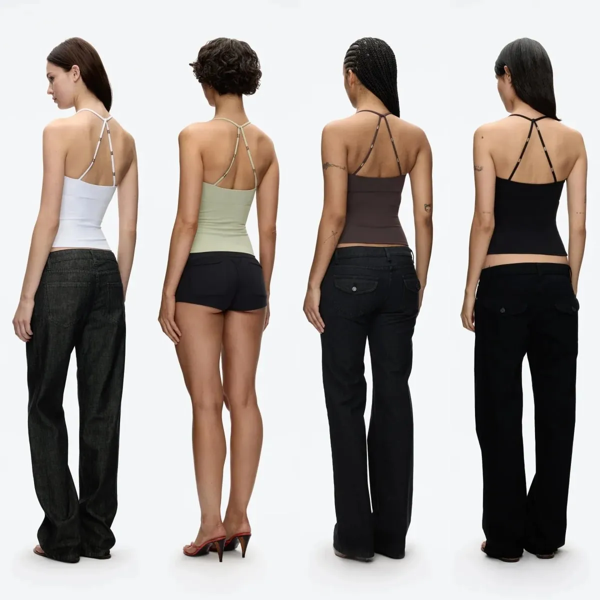 Tank Cross-Back Halter Top Tailored Waist-Cinching Camisole U-Neck Halter Tank Top Metal Embellished Slim-Fit Top for Layering or Wearing Alone