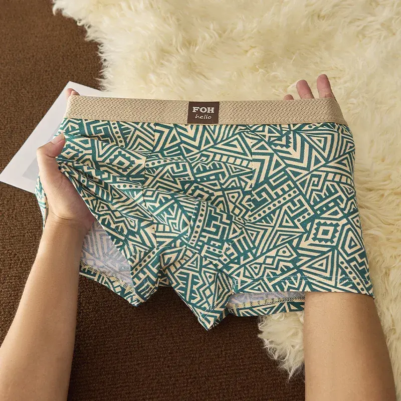 1/3 Pcs กางเกงขาสั้นผ้าฝ้ายผู้ชาย Breathable สบายชุดชั้นใน Man พิมพ์อินเทรนด์ Retro Retro Square Underpant ชายกางเกง