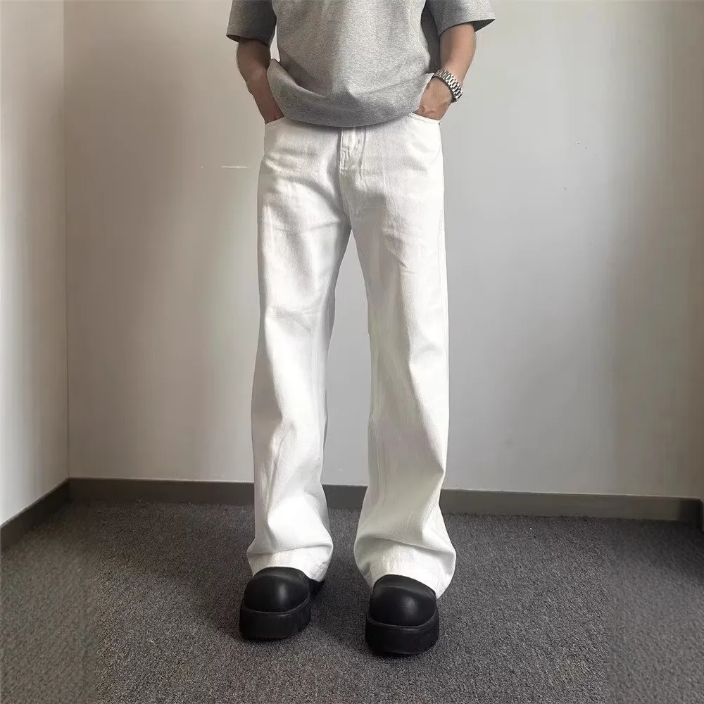 Y2K Blade Jeans Men Cleanfit White Denim Pants High Street Vibe High Waist Straight Flare Trousers Fashion Casual Streetwear