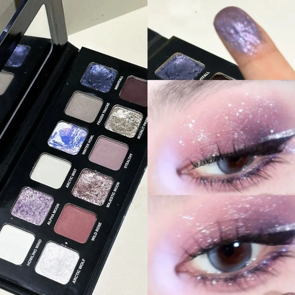 12 Colors Metallic Eyeshadow Palette Pearl Matte Sparkling Shimmer Blue Eye Shadow Highlighter Brighten Glitter Halloween Makeup