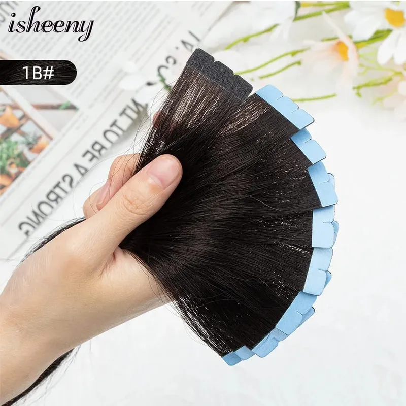 Blond mini taśma w ludzkich doczepach z włosów 12-24 cali bezszwowa taśma klejąca włosy na kleju 10 sztuk/paczka naturalne proste włosy