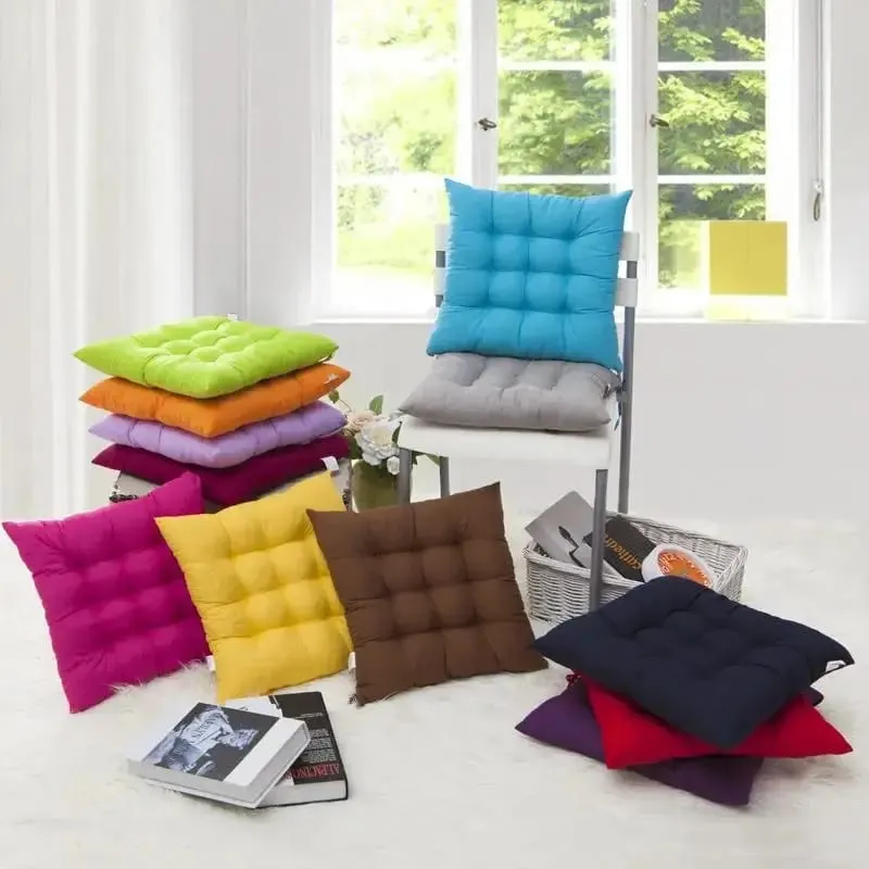Square Soft Thick Padded Seat Cushion Non-slip Cute Cartoon Prints with Fixed Ties for Office Home Dining Chairs