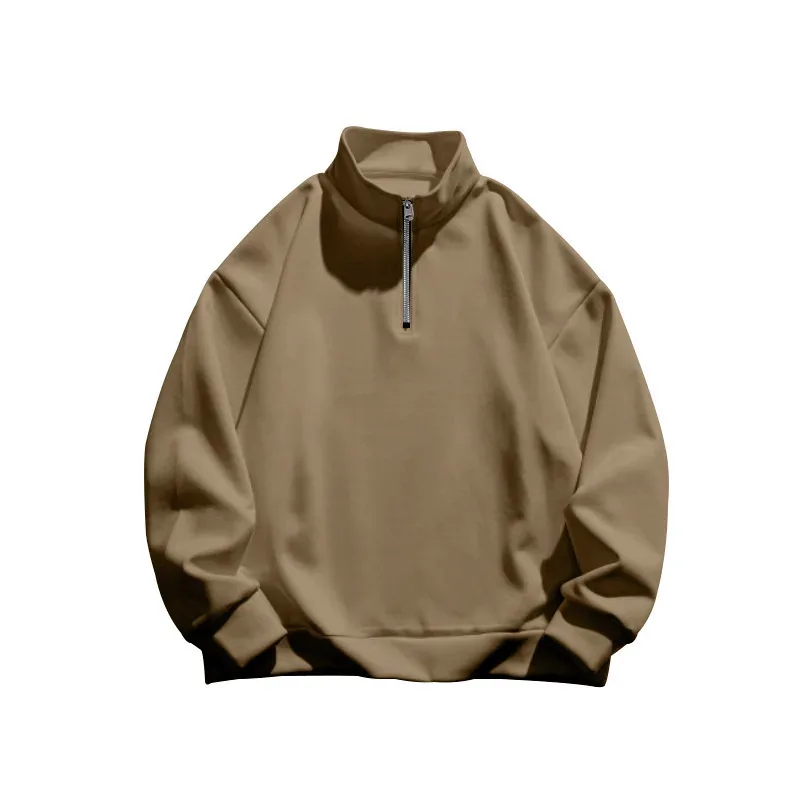 Outono e inverno novo moletom de lã masculino gola alta meio zíper manga longa cross-border tendência europeia topo masculino