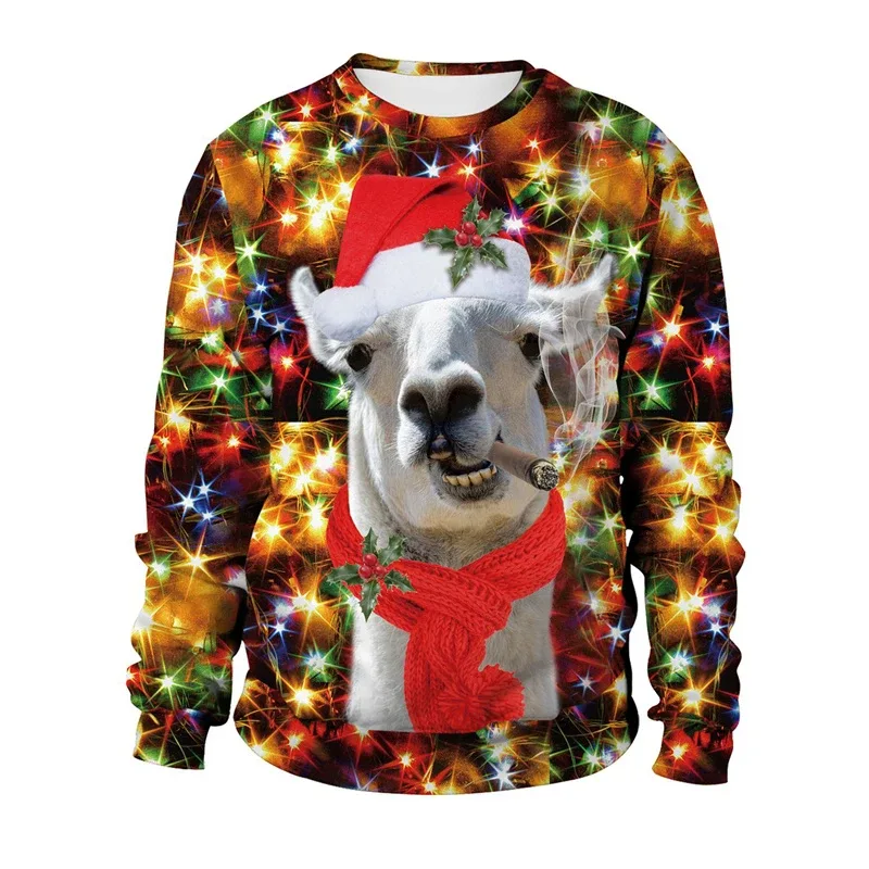 Funny 2026 Ugly Christmas Sweater For Men Women New Xmas Cat Dog Pattern Sweatshirt Festival Party Crew Neck Pullover Hoodies