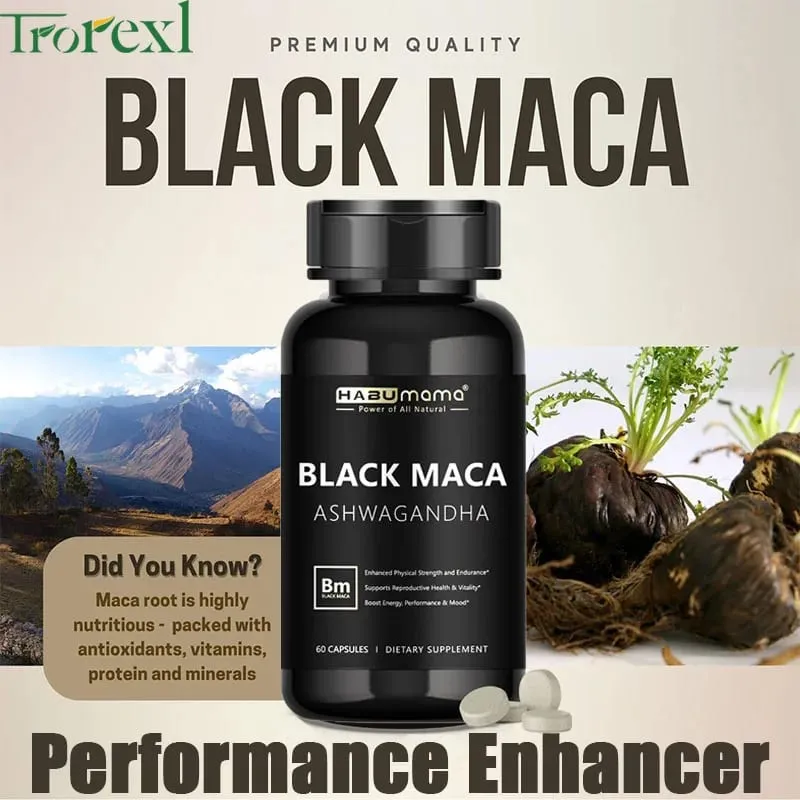 Organická černá Maca - 60 tablet 100% čistá non-GMo podporuje reprodukční zdraví Přírodní energizér Stamina Enhancer Performance Enhancer