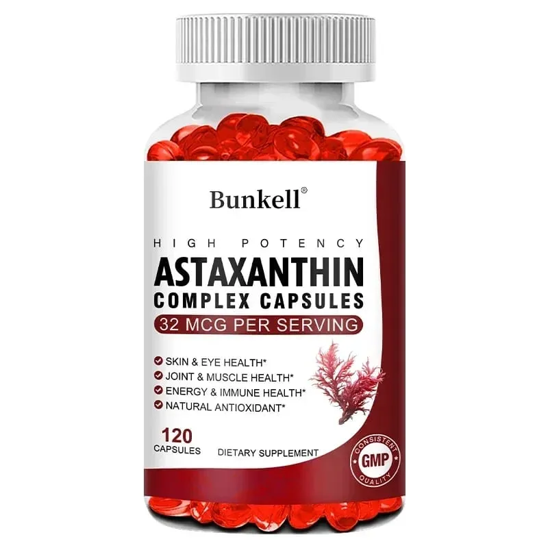 Bunkell Vegan Astaxanthin med fiskeolie og antratisk krillolie Antioxidant understøtter øjenhuds cellulær sundhed Ikke-GMO-kapsler