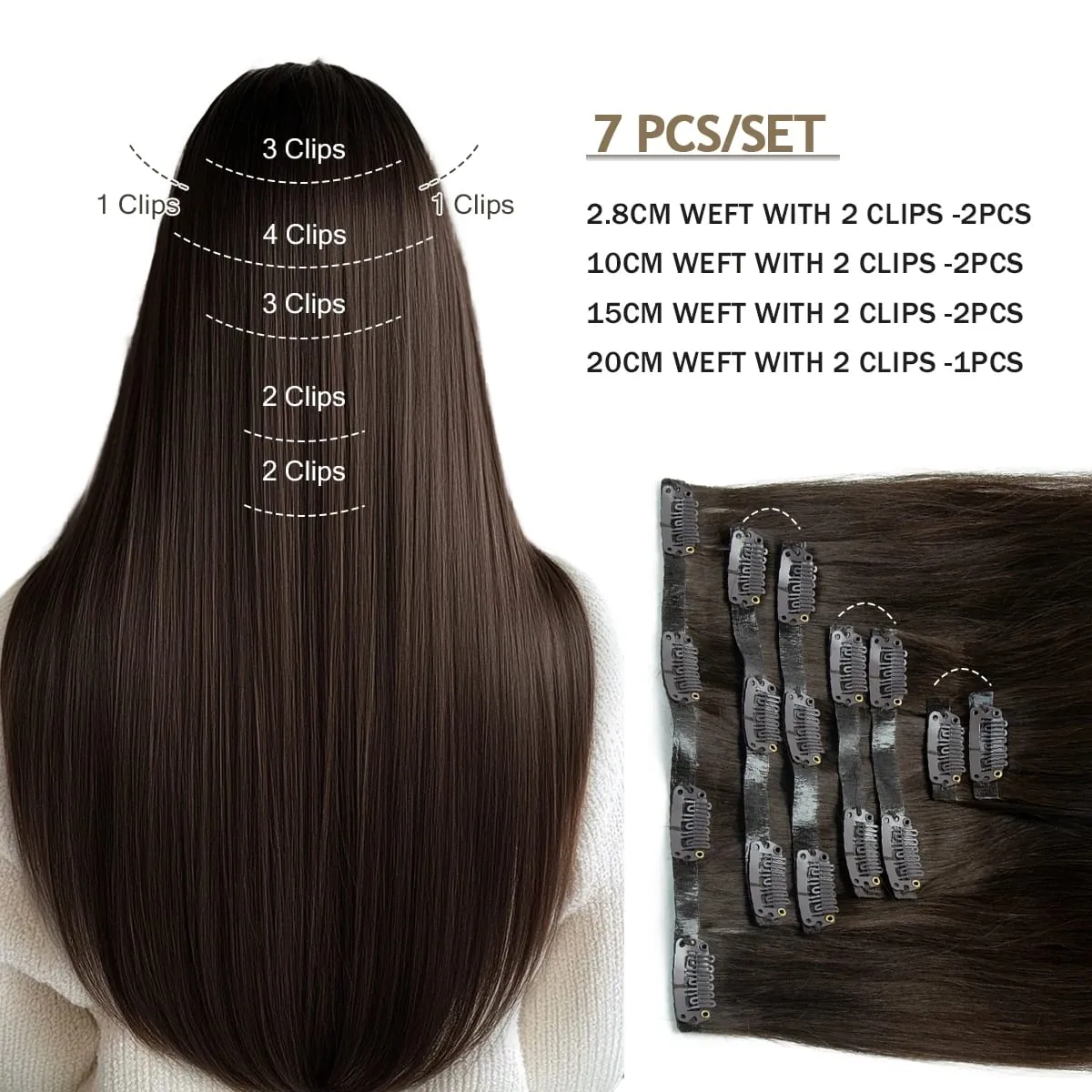 Clip Invisible de PU sin costuras para mujer, cinta de extensión de cabello humano, extensiones con Clip de trama para mujer, 12-24 pulgadas, 100G, 120G, 7 Uds.