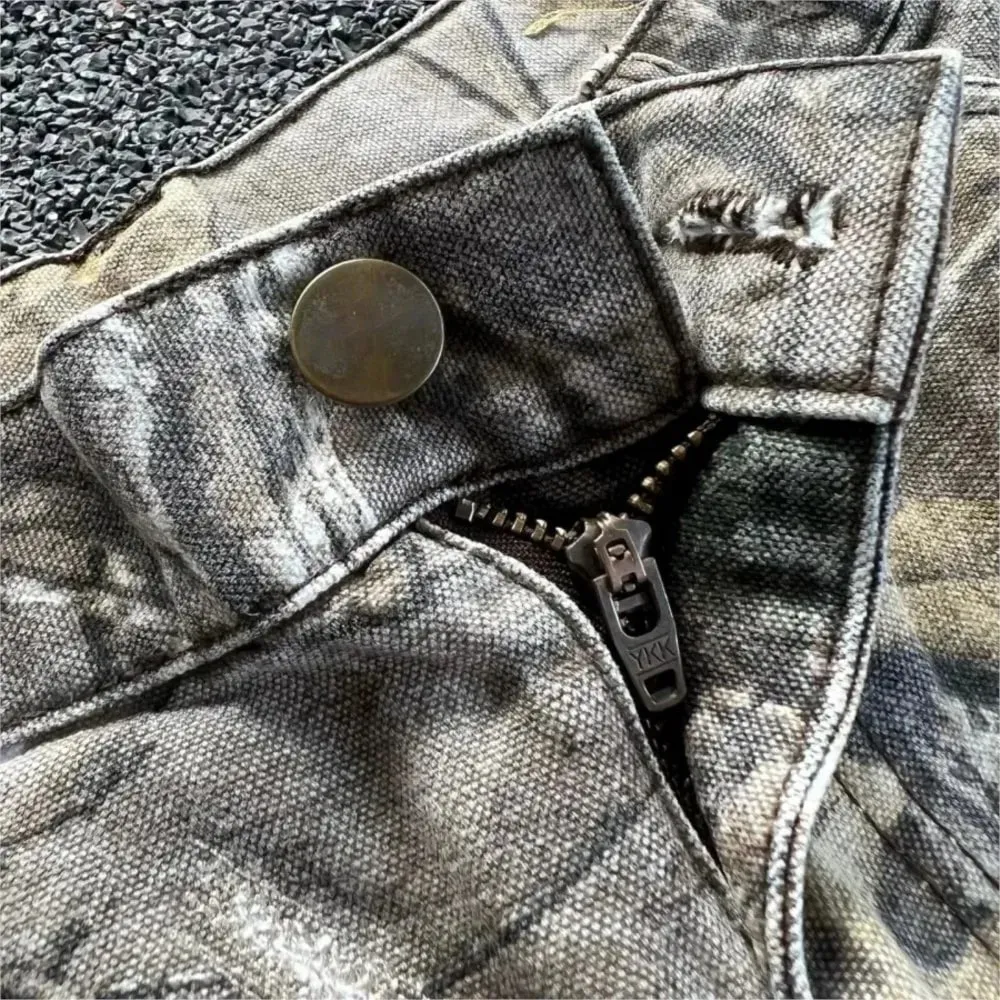 Mænds gren Camouflage jeans i amerikansk stil Gamle vaskede brede ben Retro løs mode trend Street straight jeans Camo bukser Y2K