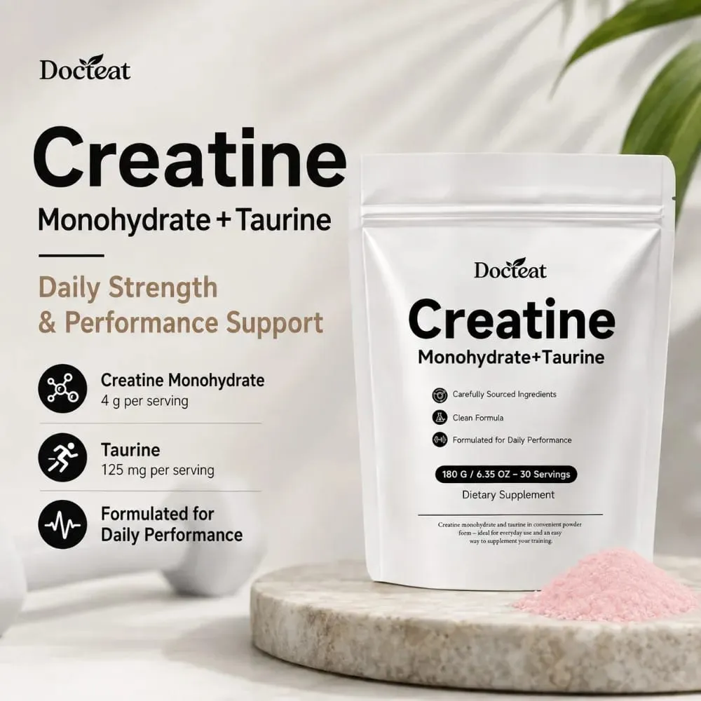 Creatine Monohydrate Taurine Powder 180g 30 Servings Muscle Strength Endurance Performance Workout Fitness Training Supplement