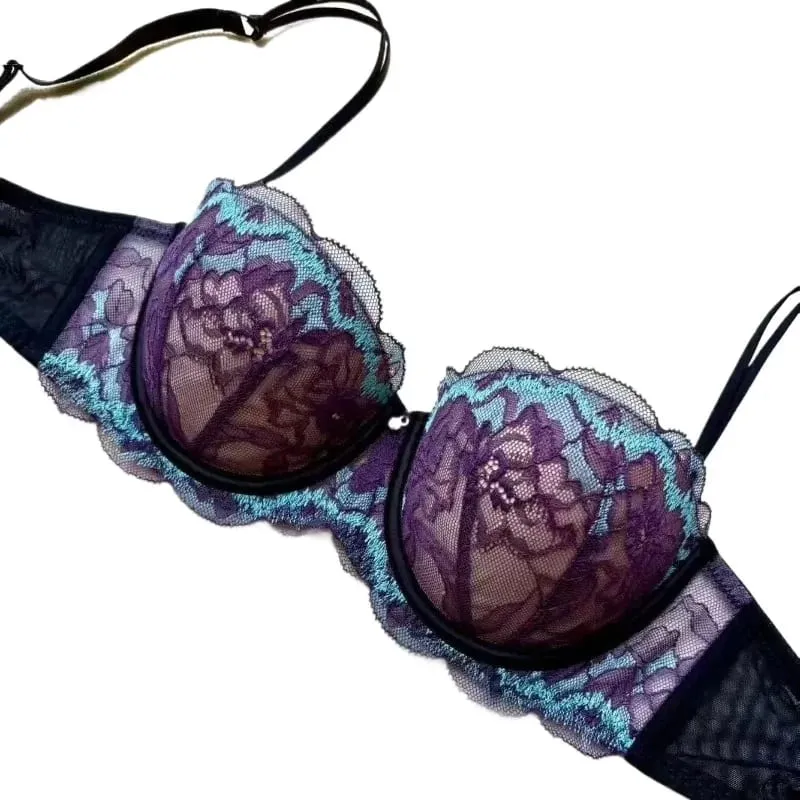 Set Bra dan Seluar Dalam Renda Ungu Ringan Wanita Baharu Meminimumkan Kesan Rekaan Tekan Tubi dengan Underwire Lembut dan Sokongan Anti-Kendur