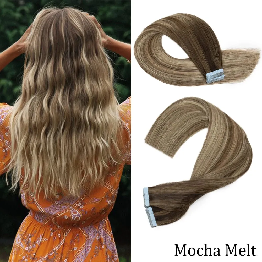 20pcs Women Natural Tape in Human Hair Extensions Remy Hair Adhesive Invisible Skin Weft Hair Straight Human Hair Extensions