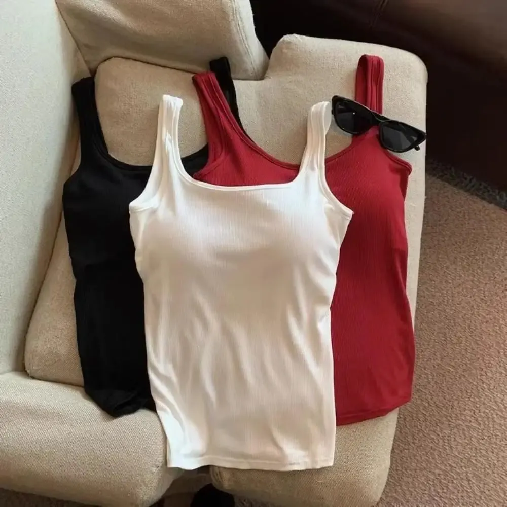 Fashion Solid Color Bodycon Top with Chest Pad Sleeveless Tank Top Clubwear Backless Vest for Women