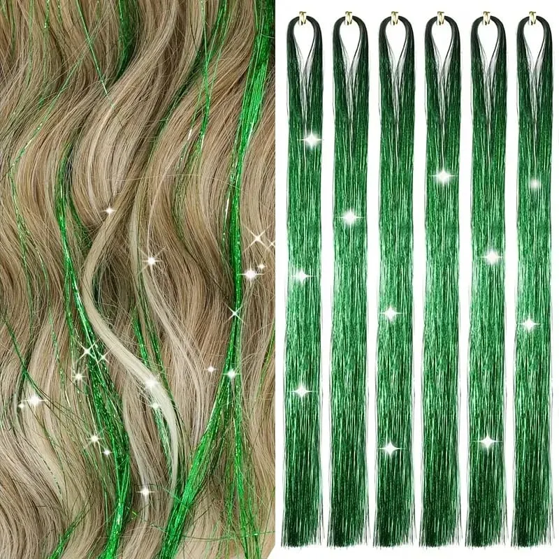 38Inch Tinsel Hair Extensions 6Pcs Sparkling Glitter Hair Synthetic Shiny Hair Accessories for Women Girls Party Cosplay