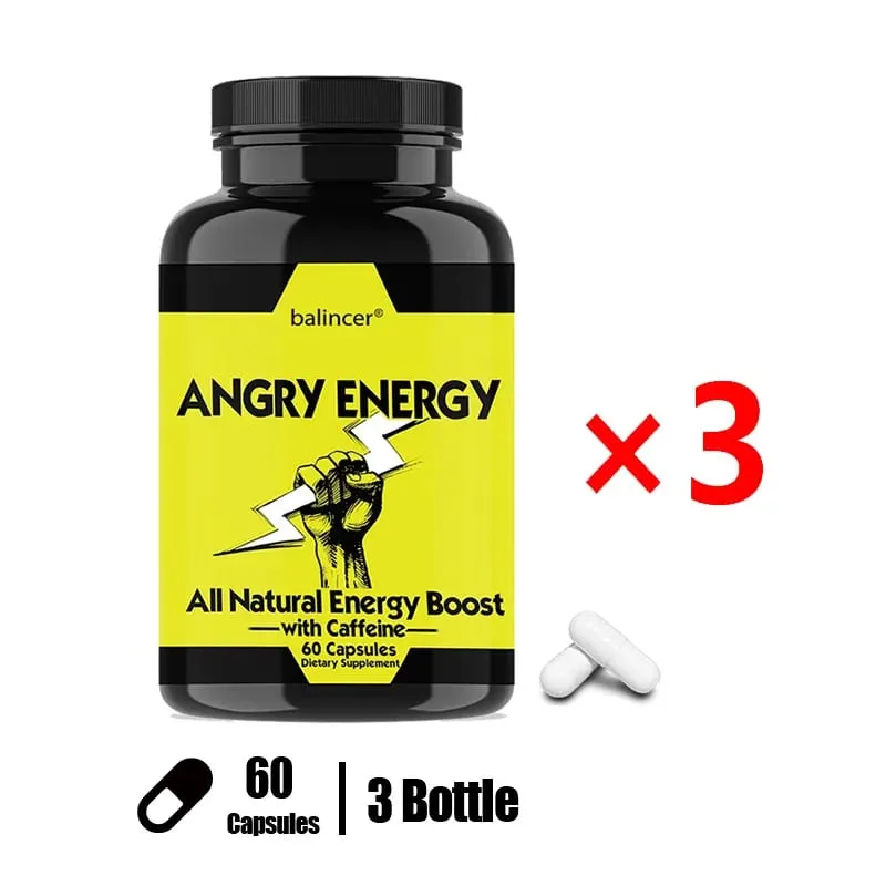 Angry Energy Caffeine Capsules Natural Non-GMO Increase Stamina and Focus Mind & Body Health
