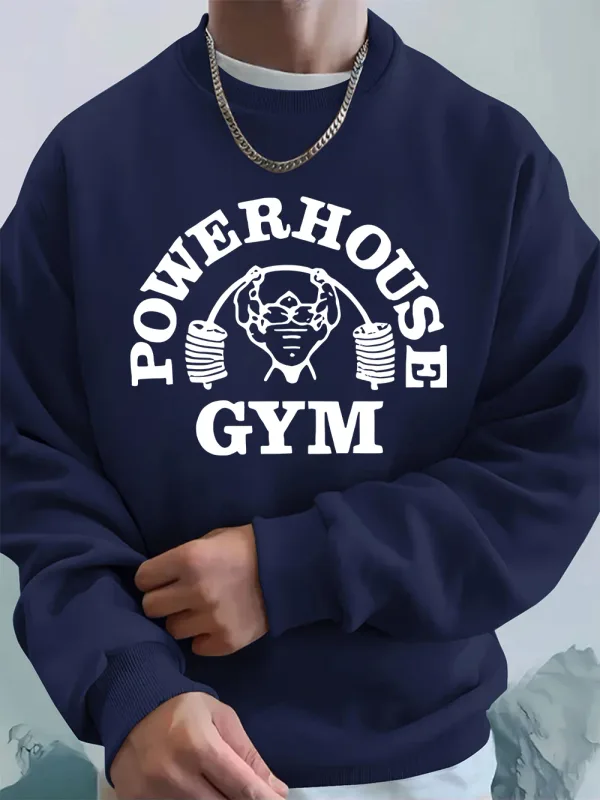 Powerhouse Gym Letter Printing Men Sweatshirts Winter Fleece Warm Hoodie Korean Loose Crewneck Pullovers Hip Hop Male Clothes