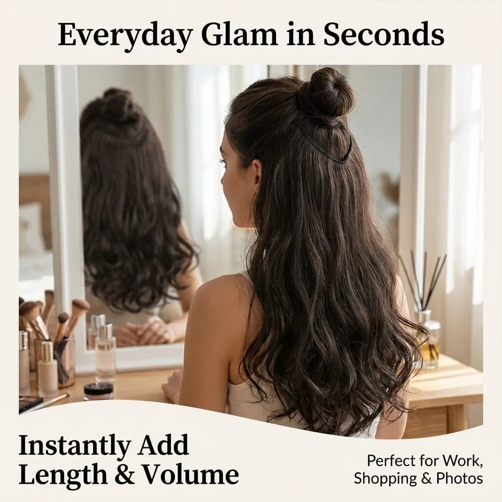 20/24Inch Synthetic Long Culry Hair Extension V-shaped One Piece Fluffy Invisible Hair Black Brown Hairpiece for Women