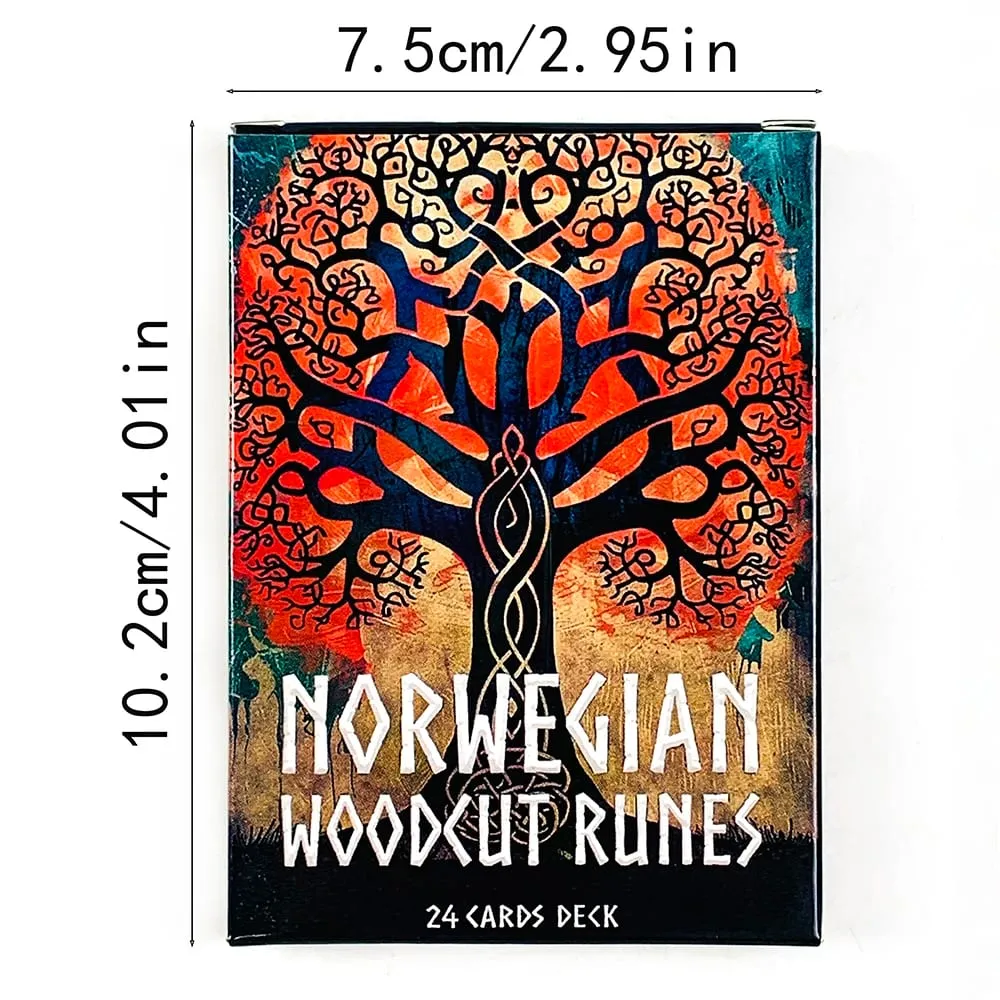10*7CM Norwegian Woodcut Runes Oracle Deck A 24 Cards Deck English Version The Elder Futhark Runes Oracle Deck Divination & Gift