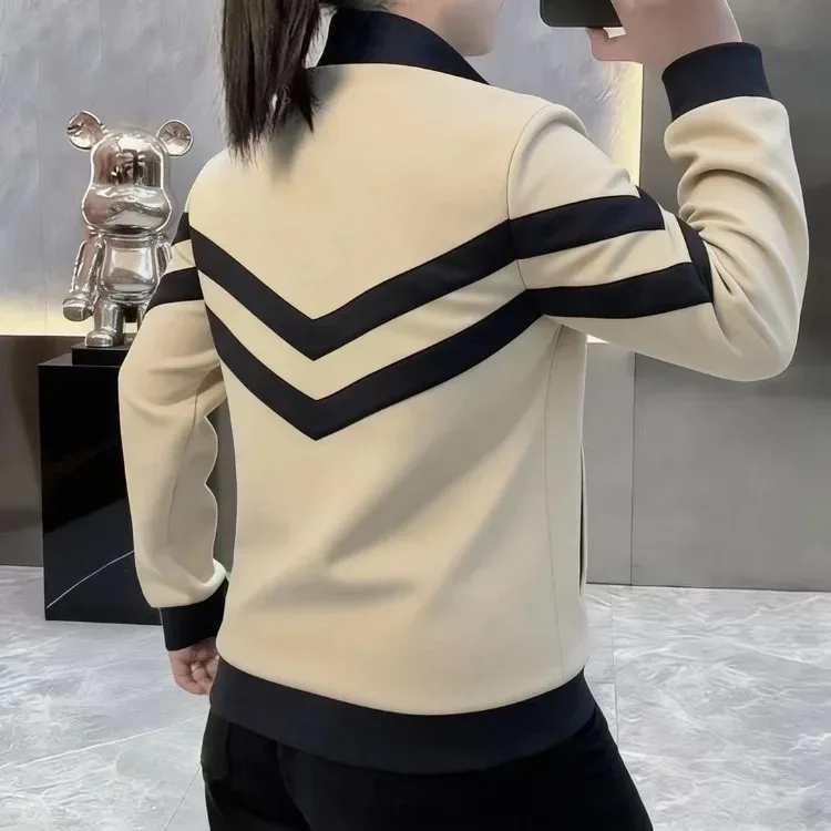 2026 Spring Luxury Stand Collar Sweatshirts Men's Trendy Splicing Hoodie Comfortable Versatile Casual Sweatshirts Men Clothing