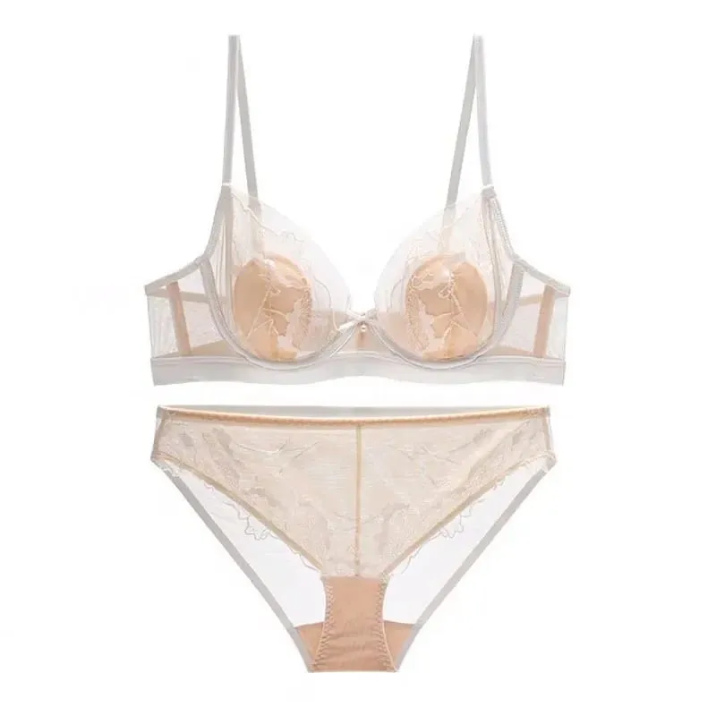Sexy Lace Bra Set Women Thin Embroidery Floral Lingerie Female Underwear Briefs Set Daily Bra and Panty Set