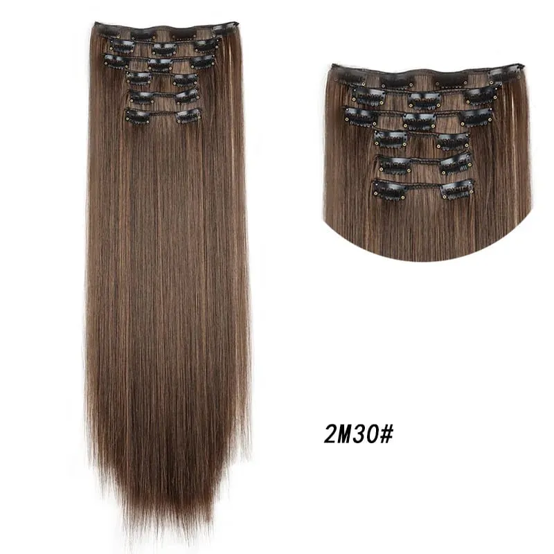 Clips In Hair Extension Long Straight Hair Pieces Clip In Hair Extension 24Inch 6Pcs Synthetic Fake Hair Ppieces For Women