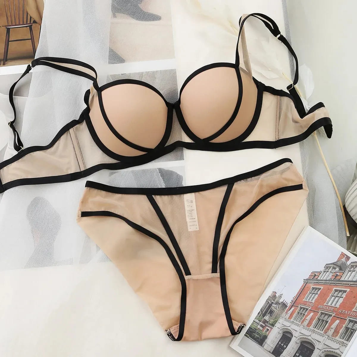 2026 novo 5 contraste cor meia xícara engrossar push up lingerie conjuntos para mulher roupa interior sexy tamanho grande 75-85 bcd moda sutiã calcinha