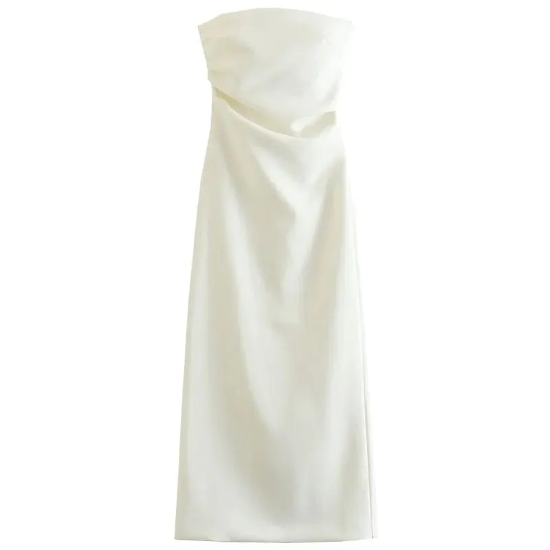 2025 Womens Strapless Dresses Summer Off White Black White Dress Midi Ruffled Off Shoulder Backless Dress Prom Vestidos 066