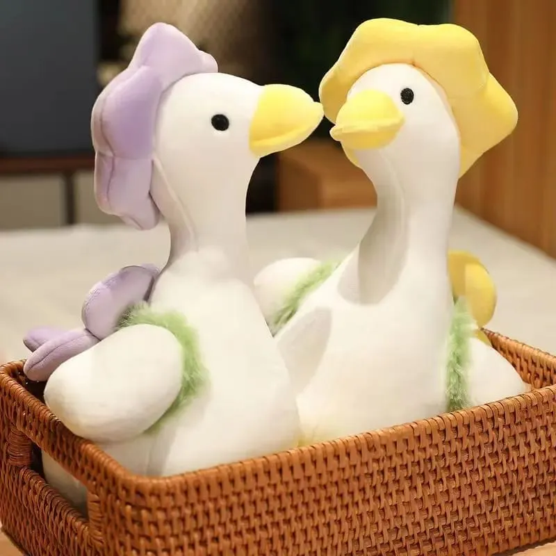Cute Little Duck Doll Flower Duck Plush Big White Goose Doll Super Soft Sleeping Pillow Birthday Gift Decoration Toy for Kids