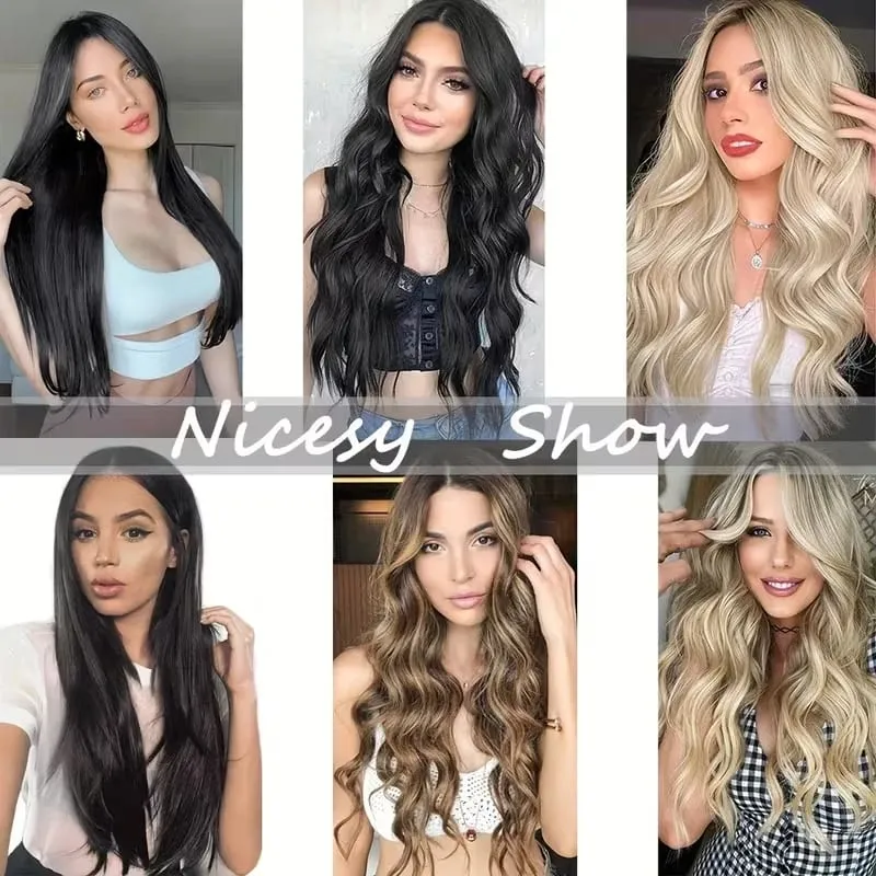 24Inch Synthetic Hair Extension Long Wavy Curly 7pcs/Set Hair Clip Style Hair Extensions Black Blonde Hairpiece for Women