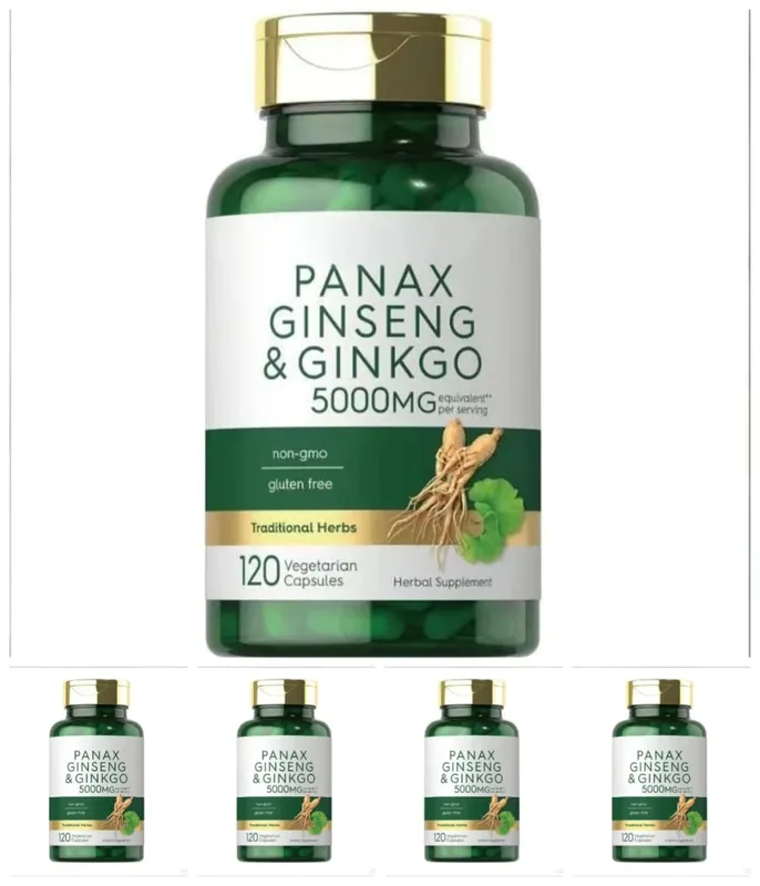 Panax Ginseng & Ginkgo Biloba 5000mg Equivalent with 95% Piperine Daily Energy Focus & Vitality Support 120 Vegetarian Capsules