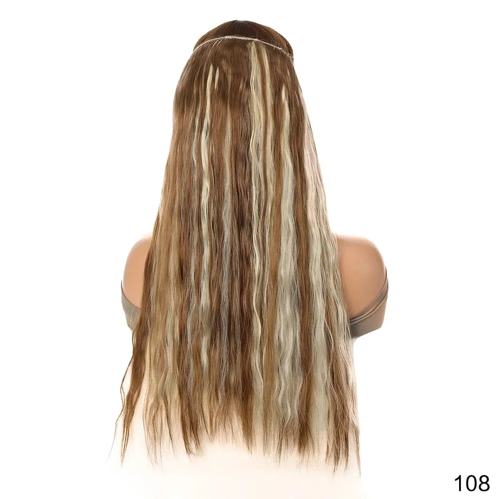 22" Invisible Wire Hair Extensions Water Wave Gray Black No Clip One Piece Synthetic Hairpiece Women Natural Heat Resistant Hot