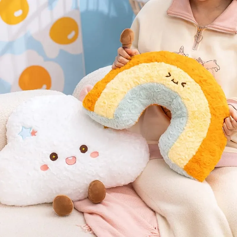 귀여운 만화 무지개 구름 베개 Kawaii 박제 베개 부드러운 필링 홈 오피스 자동차 잠자는 베개 등받이 좋은 선물