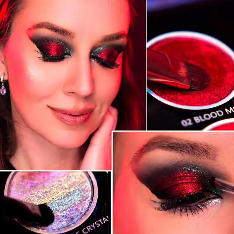 Ögonskuggspalett 12 färger Chameleon Metallic Silver Shimmer Svart Goth Clown Halloween Long Wear Vegansk ögonmakeup 17g