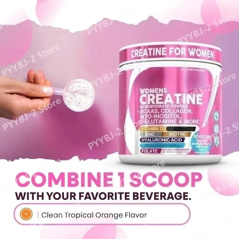 Woman Creatine Powder 300g Contain Creatine Monohydrate BCAA & Amino Acids for Daily Health Nutrition and Workout Support